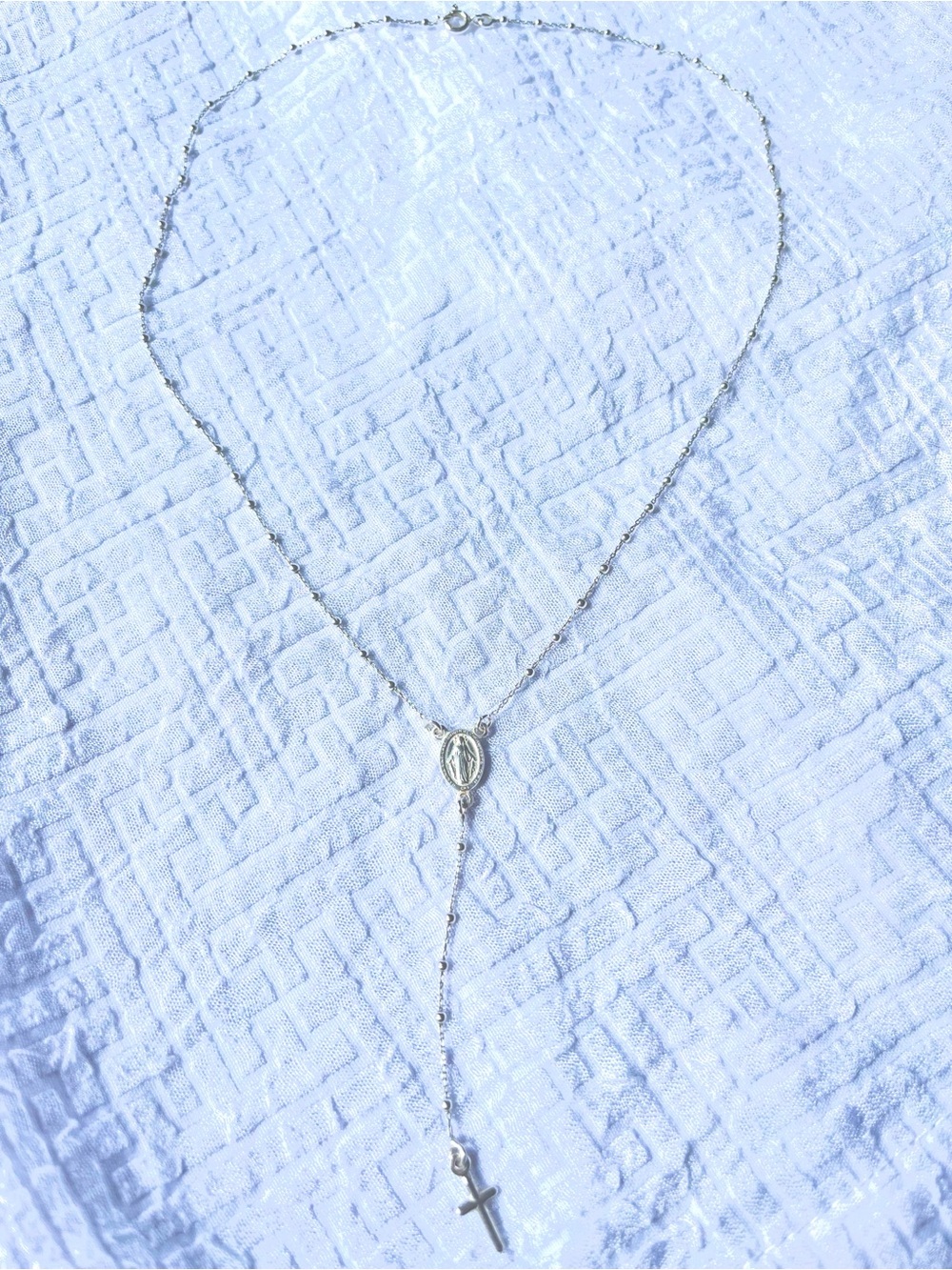 Silver Rosary-Style Drop Necklace - Women Jewelry
